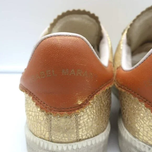 Isabel Marant Beth Lightning Bolt Sneakers Gold Metallic Cracked Leather Size 37 - Picture 10 of 13